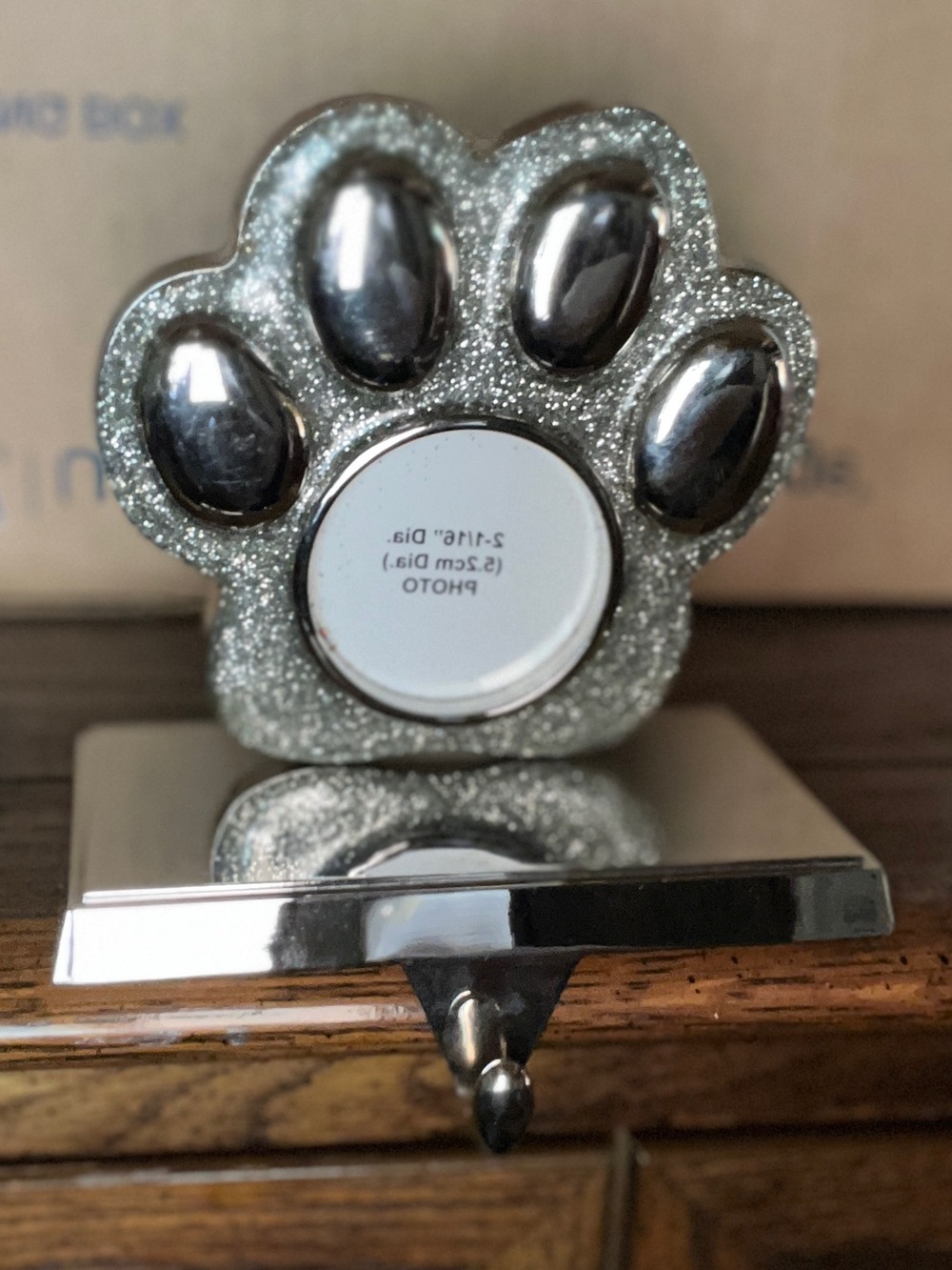 Silver Glitter Paw Print Stocking Holder & Photo Frame